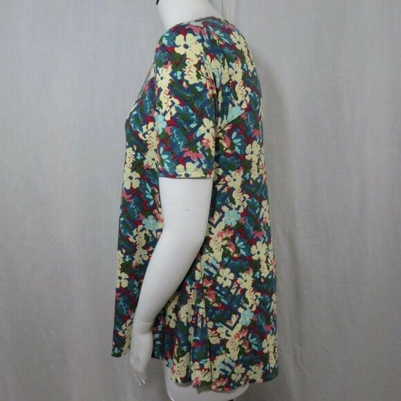 LuLaRoe S Perfect Tee Tunic Top Shirt Floral Lattice Blue Green Red Yellow Pink - Picture 7 of 11